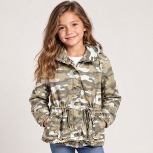American Eagle Camo Jacket Womens XS Green Tan Hooded Military Field Coat